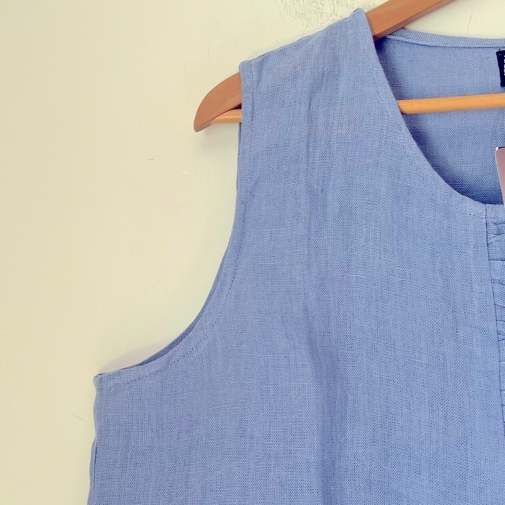 Paper Lace Sleeveless Linen Top Cornflower Blue Minimalist Contemporary Coastal - Picture 6 of 11